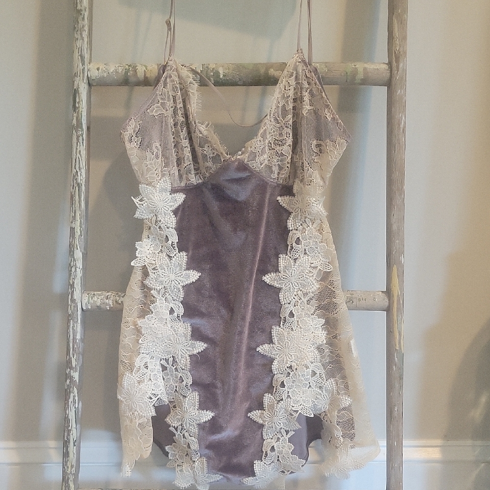 Elegant Purple and Cream Lace Slip Dress
